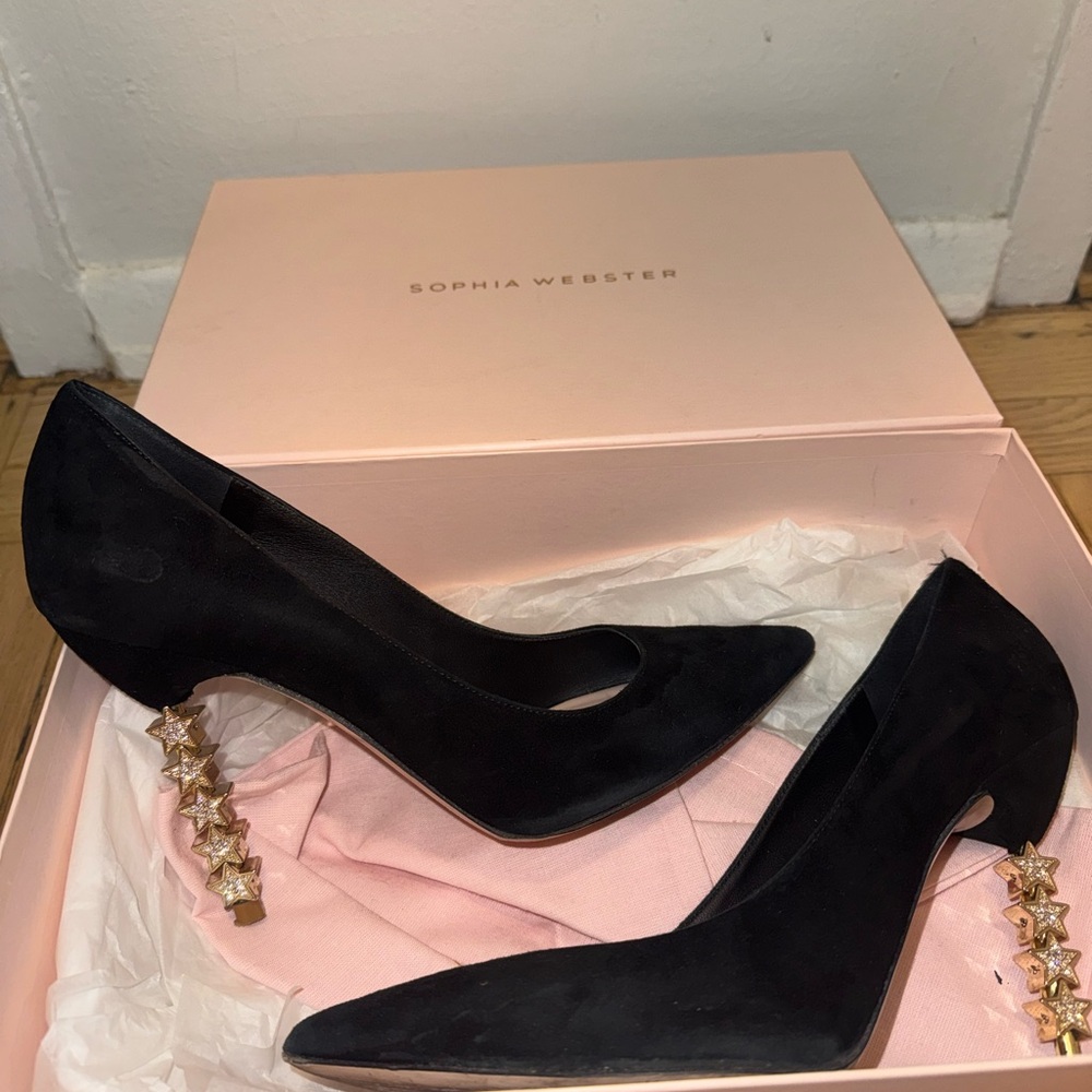 Sophia Webster Black Heels with Gold Studs
